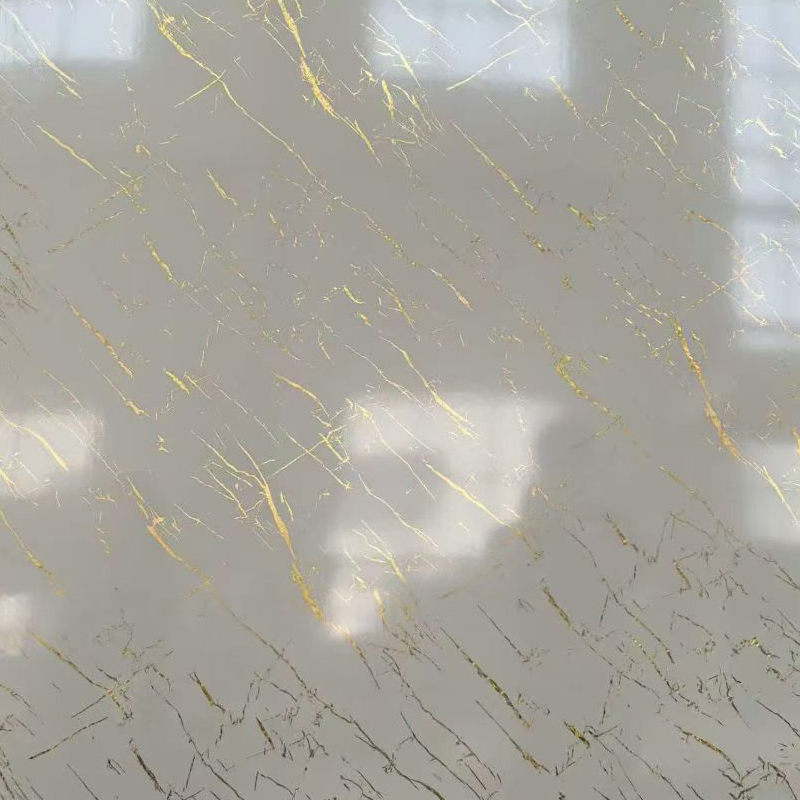 Folha de mármore UV com veia de ouro branco resistente a manchas para parede de destaque da sala de estar