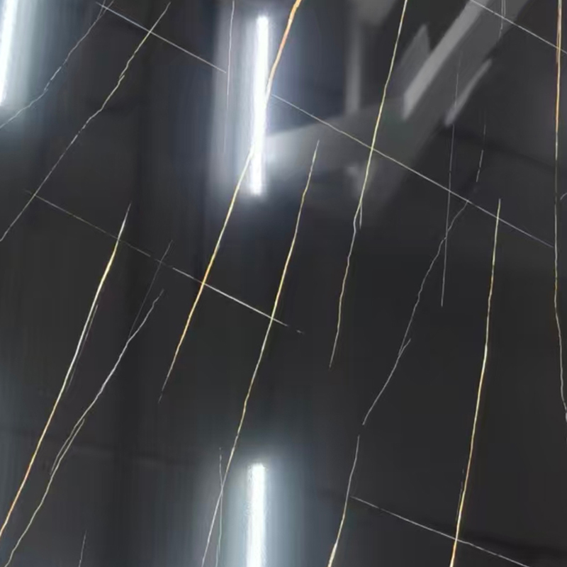 Folha de mármore UV de veia de ouro preto anti-riscos para decoração de parede interior